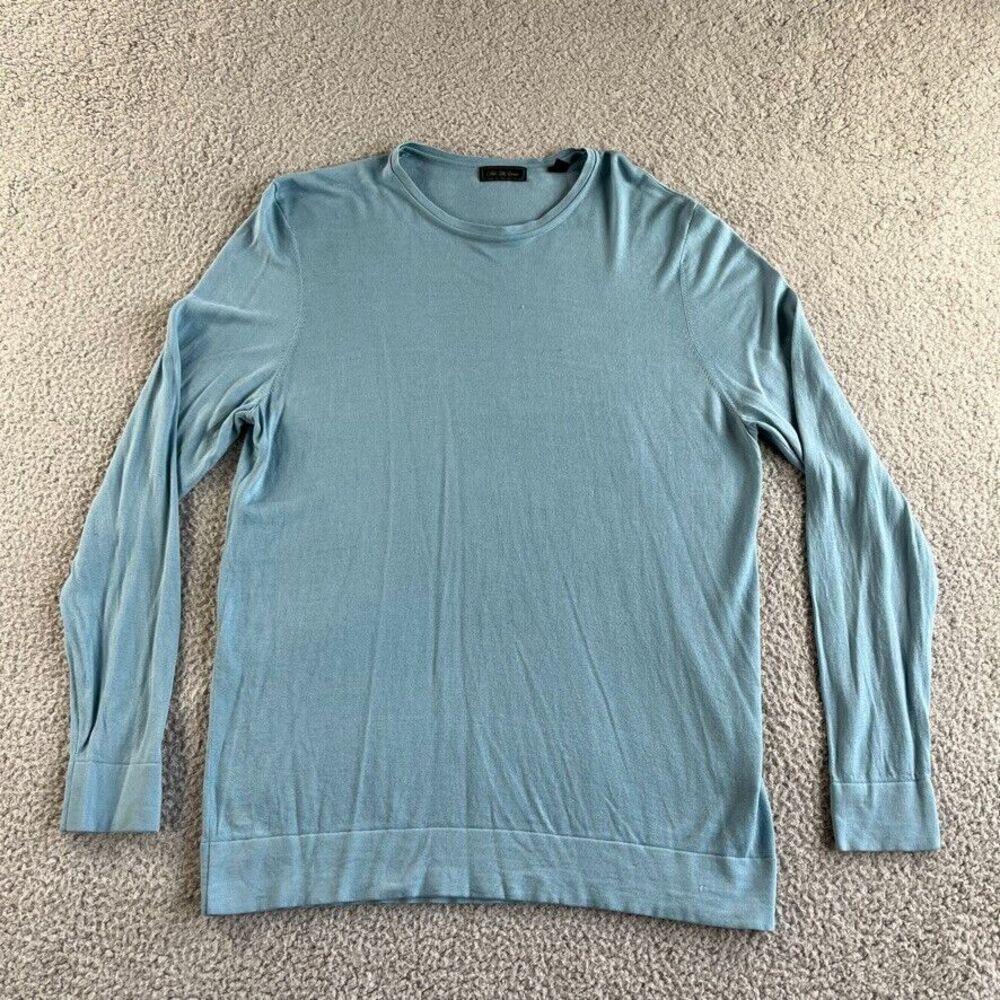 Saks Fifth Avenue‎ Sweater Mens Large Blue Pullover Lyocell Wool Lightweight